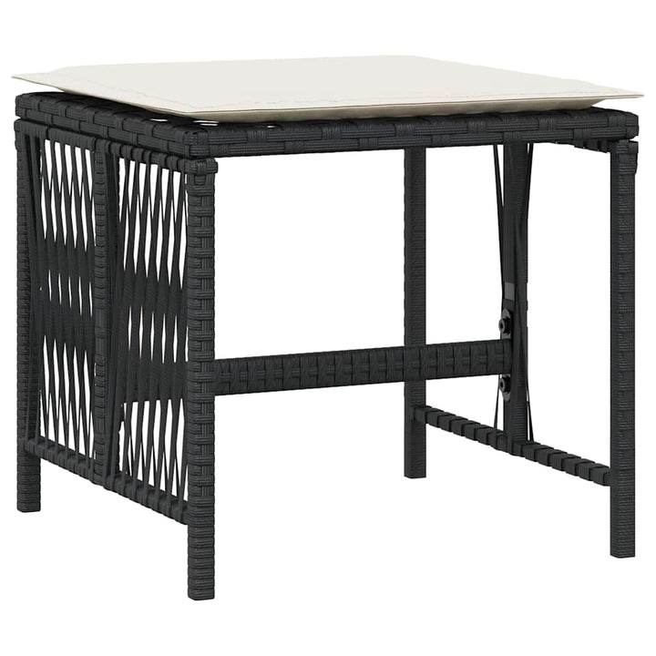 haveskammel med hynder 4 stk. 41x41x36 cm polyrattan sort