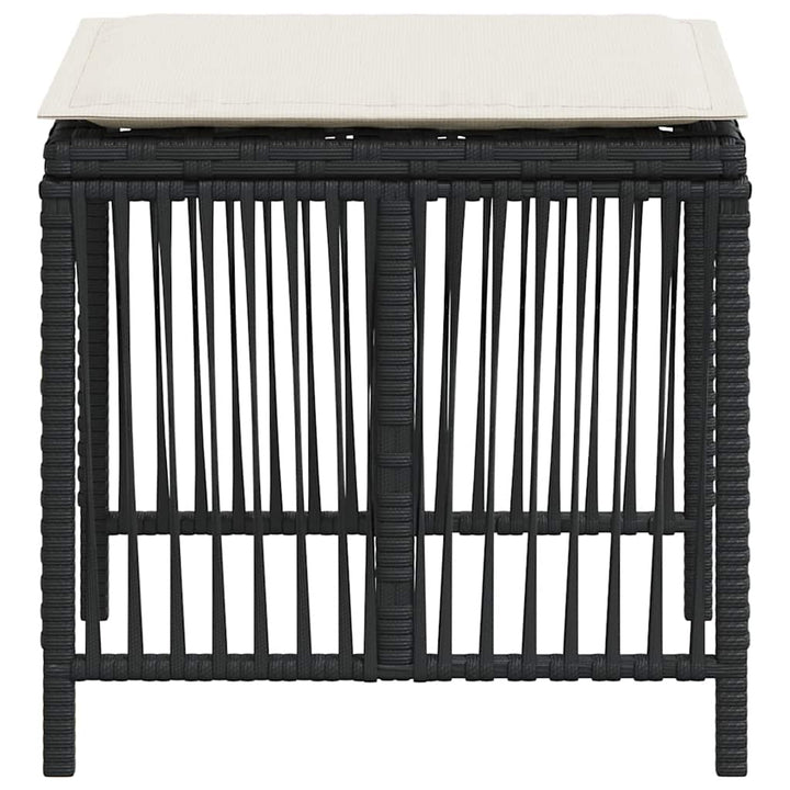haveskammel med hynder 4 stk. 41x41x36 cm polyrattan sort