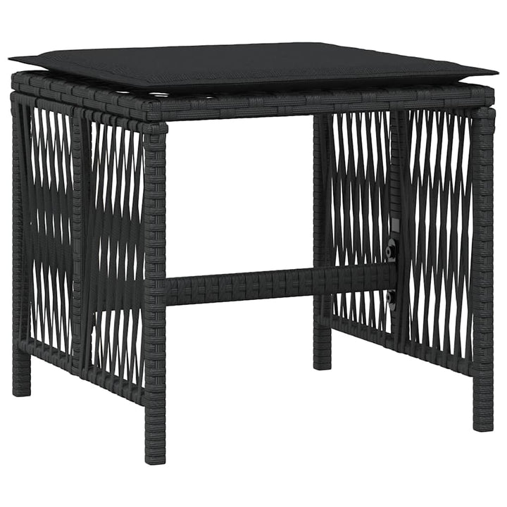 haveskammel med hynder 4 stk. 41x41x36 cm polyrattan sort