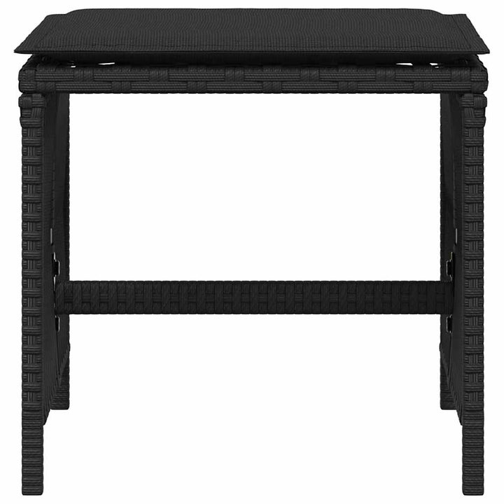haveskammel med hynder 4 stk. 41x41x36 cm polyrattan sort