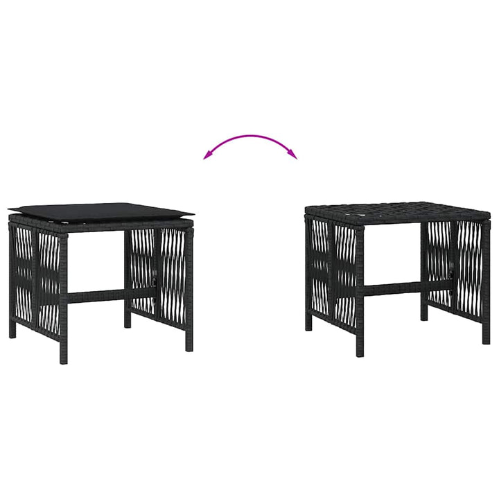 haveskammel med hynder 4 stk. 41x41x36 cm polyrattan sort
