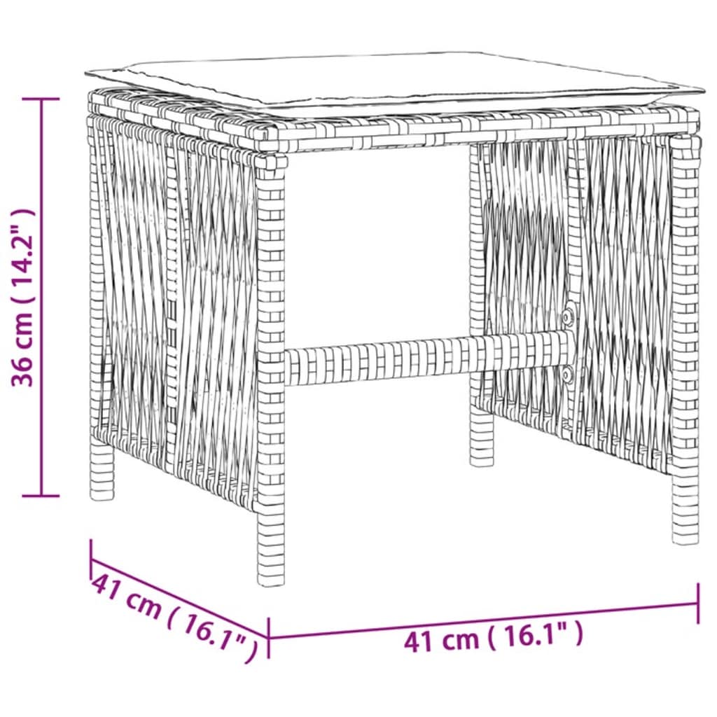 haveskamler 4 stk. med hynder 41x41x36 cm polyrattan grå