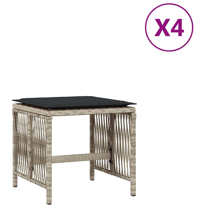 haveskamler 4 stk. med hynder 41x41x36 cm polyrattan lysegrå