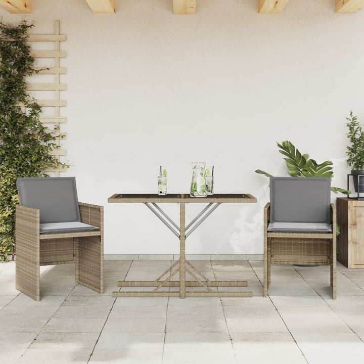 bistrosæt til haven 3 dele med hynder polyrattan blandet beige