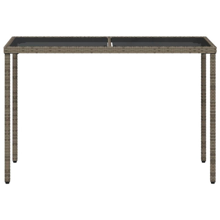 havebord med glastop 115x54x74 cm polyrattan grå
