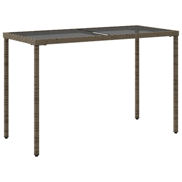 havebord med glastop 115x54x74 cm polyrattan grå