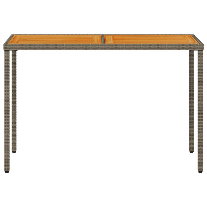 havebord med top i akacietræ 115x54x74 cm polyrattan grå