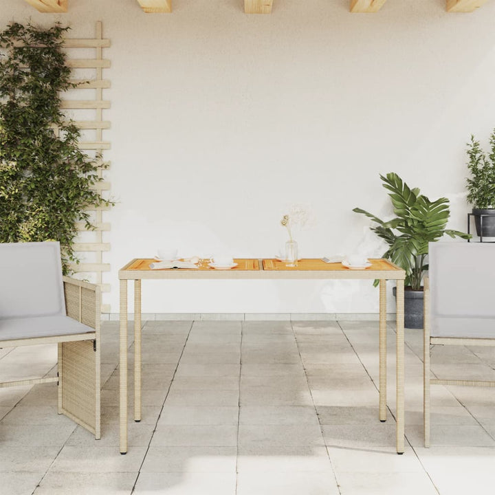havebord med top i akacietræ 115x54x74 cm polyrattan beige