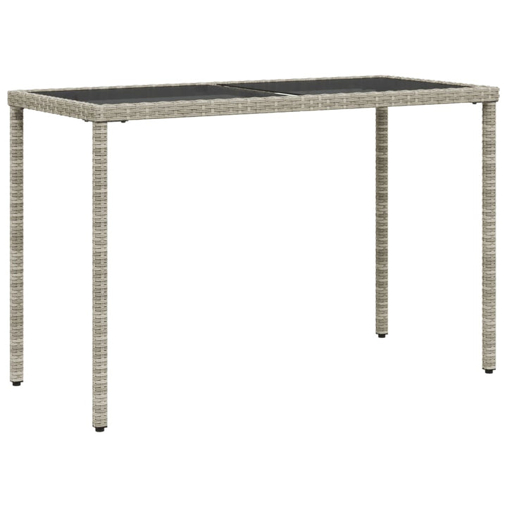 havebord med glastop 115x54x74 cm polyrattan lysegrå