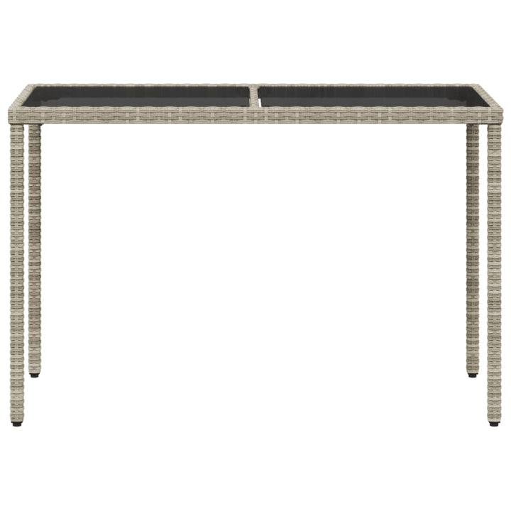 havebord med glastop 115x54x74 cm polyrattan lysegrå