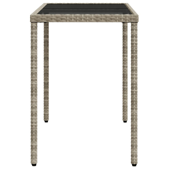 havebord med glastop 115x54x74 cm polyrattan lysegrå