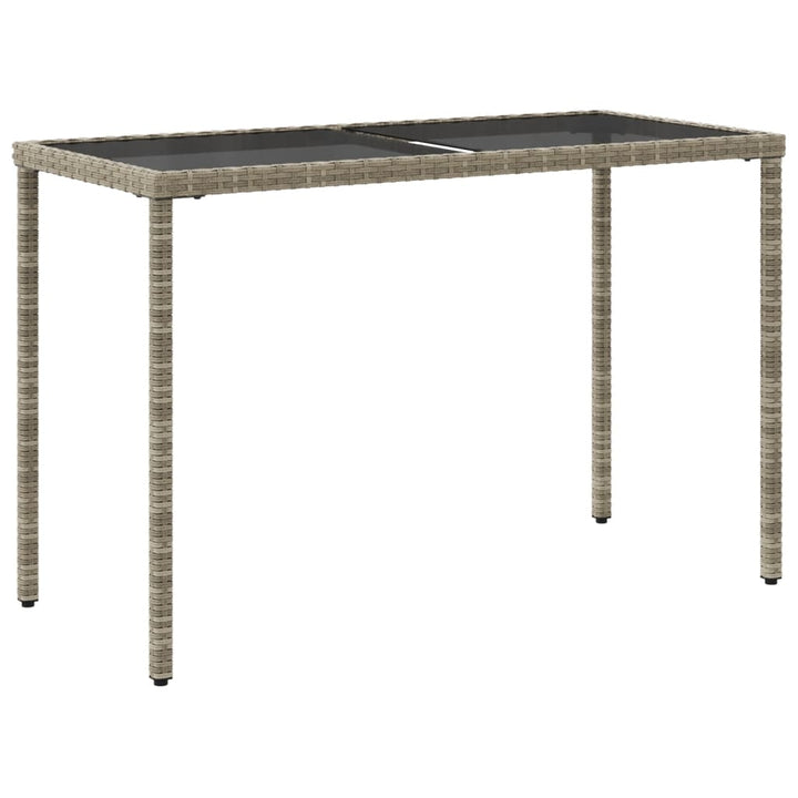 havebord med glastop 115x54x74 cm polyrattan lysegrå