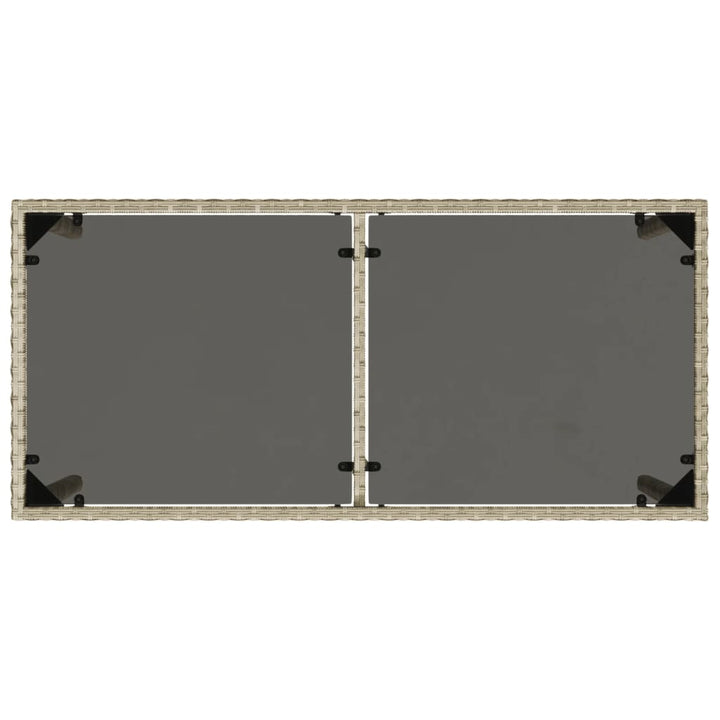 havebord med glastop 115x54x74 cm polyrattan lysegrå