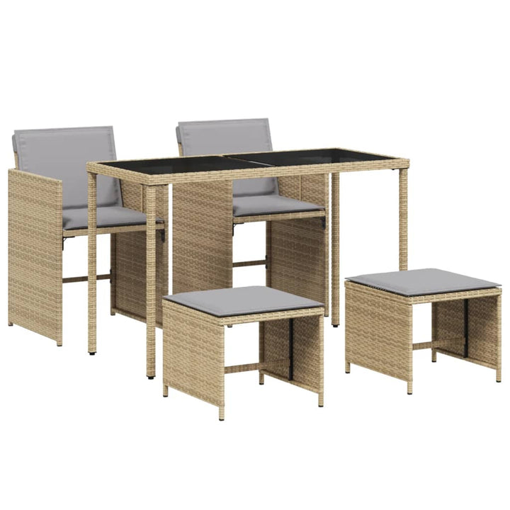 spisebordssæt til haven 5 dele med hynder polyrattan beige