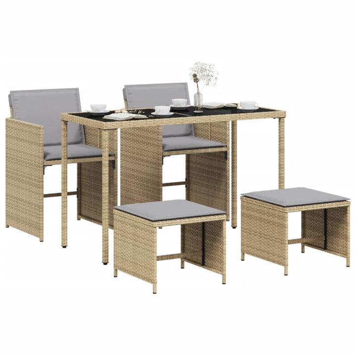 spisebordssæt til haven 5 dele med hynder polyrattan beige
