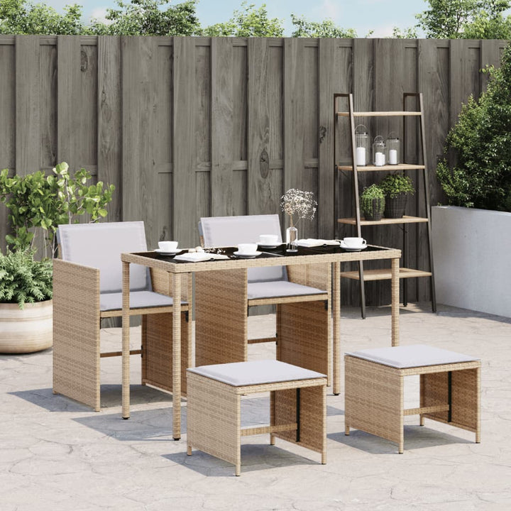 spisebordssæt til haven 5 dele med hynder polyrattan beige