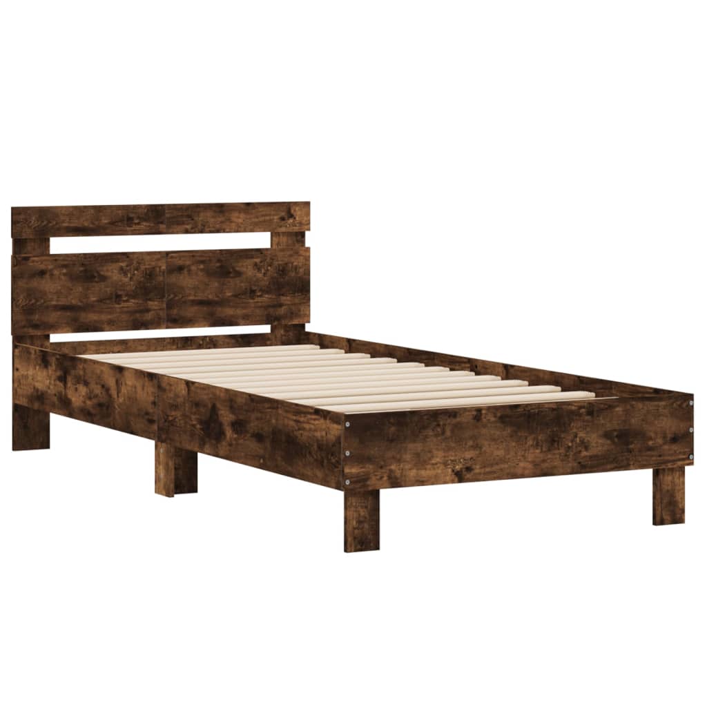 sengeramme med sengegavl 100x200 cm konstrueret træ røget eg