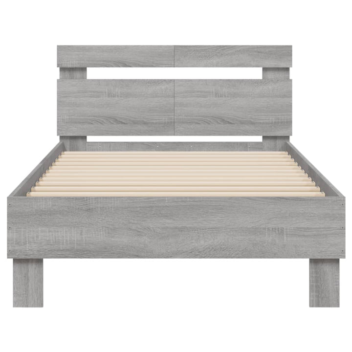sengeramme med sengegavl 100x200 cm konstrueret træ grå sonoma