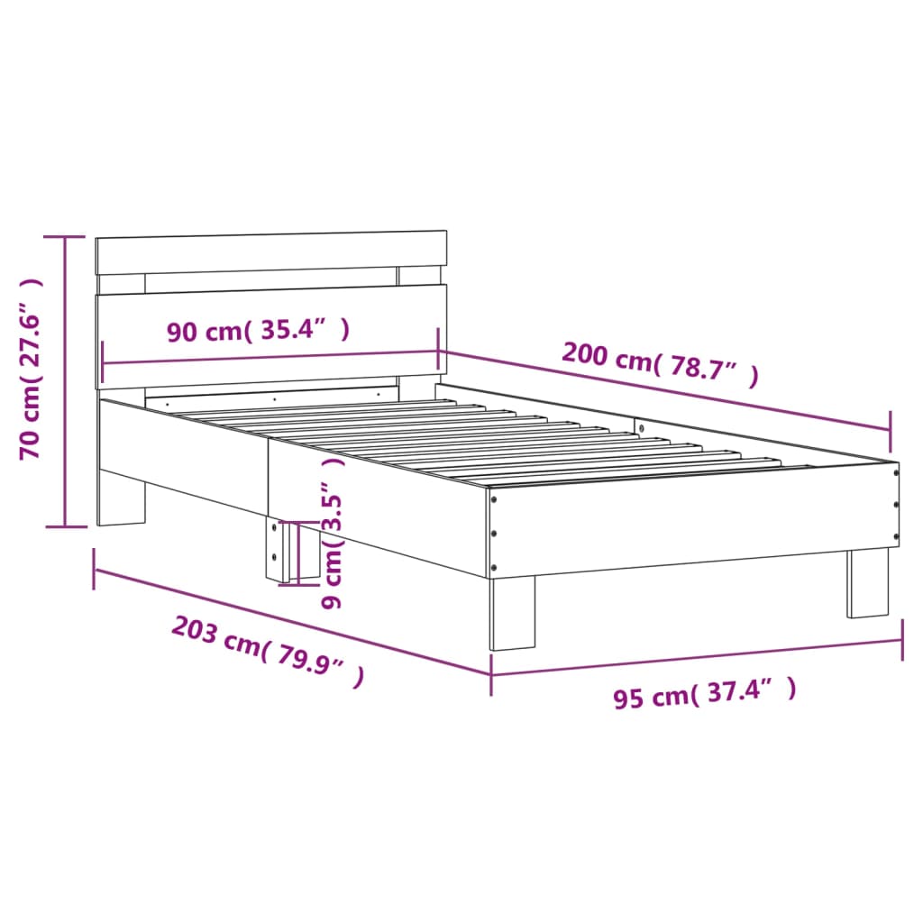 sengeramme med sengegavl 90x200 cm konstrueret træ hvid