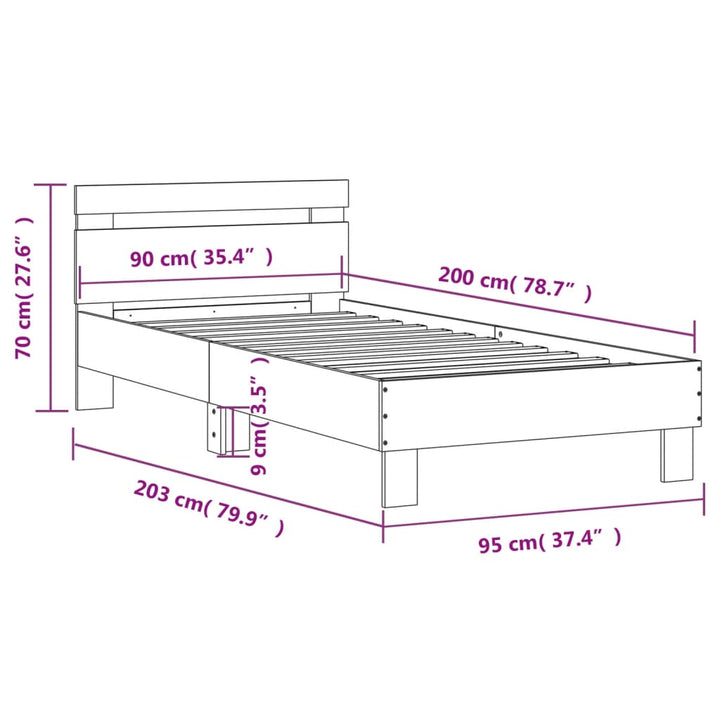sengeramme med sengegavl 90x200 cm konstrueret træ sort