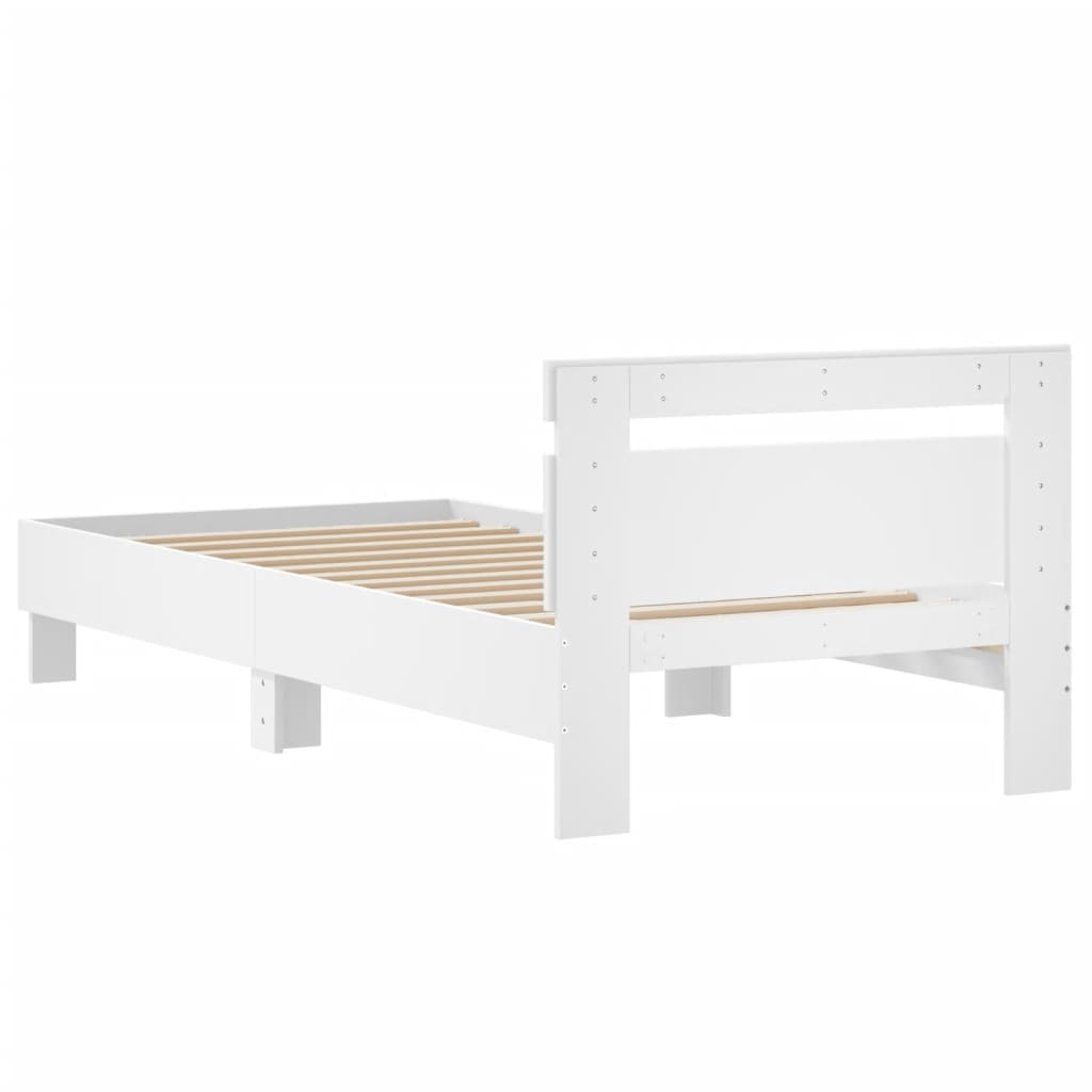 sengeramme med sengegavl 90x190 cm konstrueret træ hvid