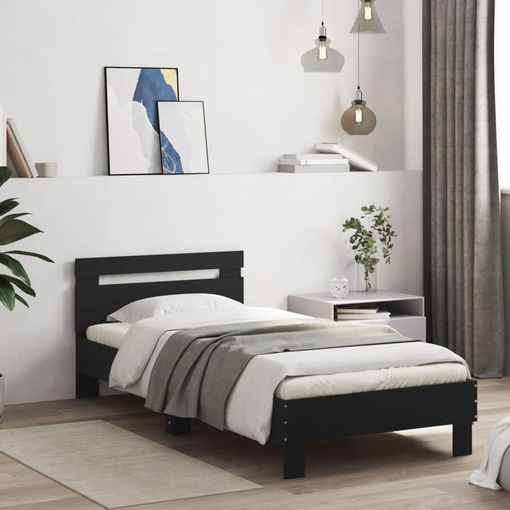 sengeramme med sengegavl 75x190 cm konstrueret træ sort