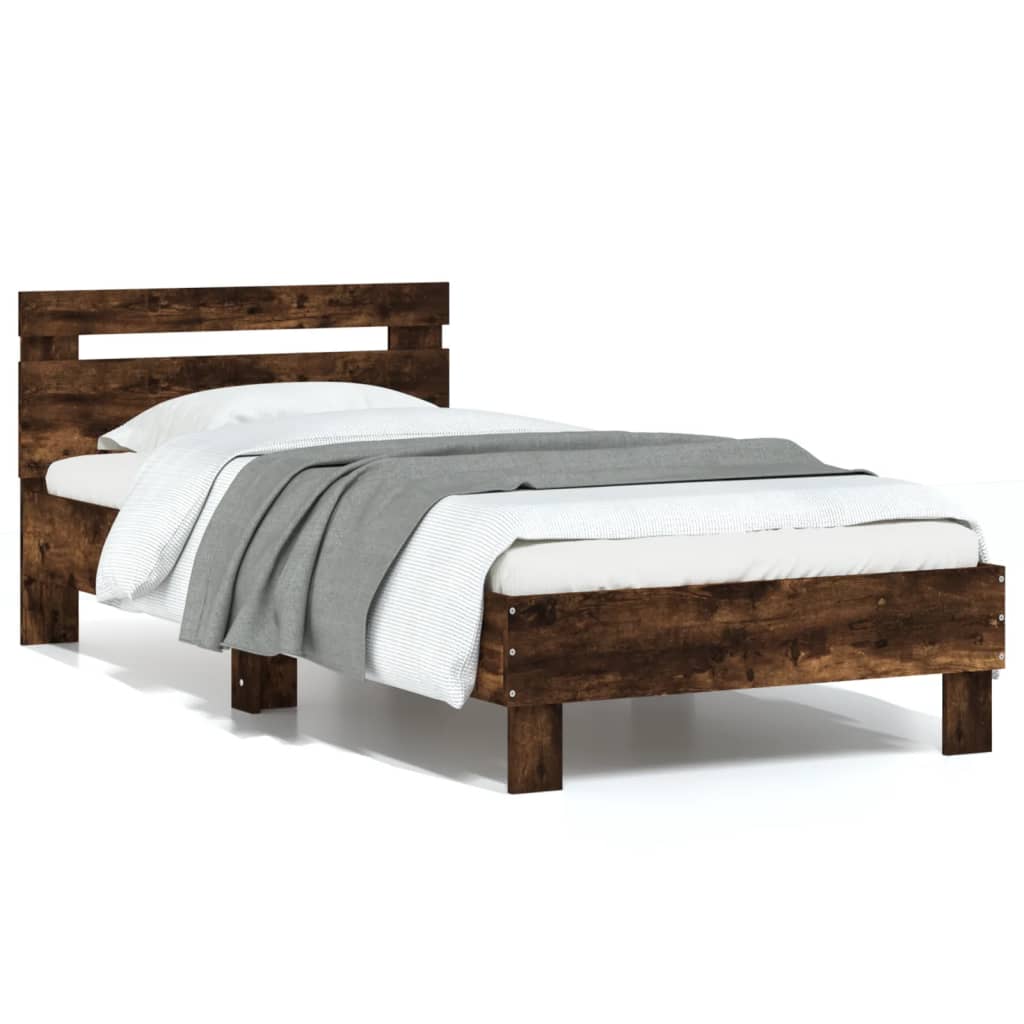 sengeramme med sengegavl 75x190 cm konstrueret træ røget eg