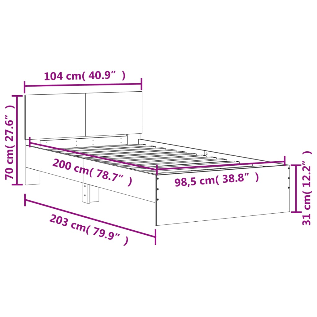 sengeramme med sengegavl 100x200 cm konstrueret træ sort