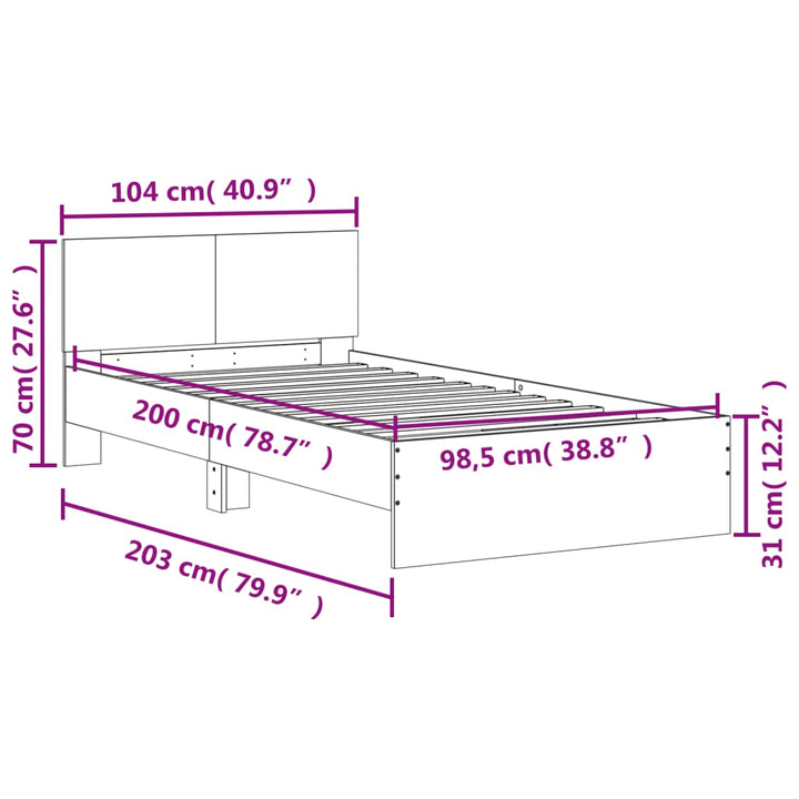 sengeramme med sengegavl 100x200 cm konstrueret træ sort