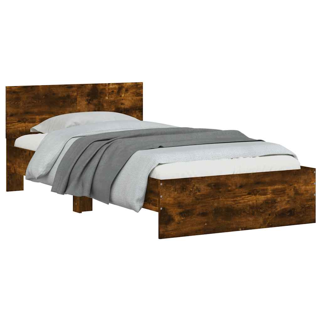 sengeramme med sengegavl 100x200 cm konstrueret træ røget eg