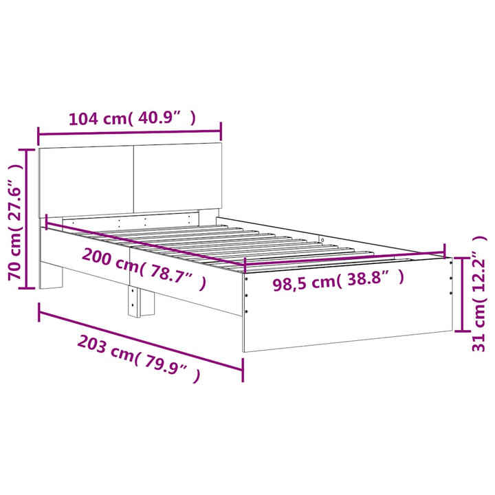 sengeramme med sengegavl 100x200 cm konstrueret træ røget eg