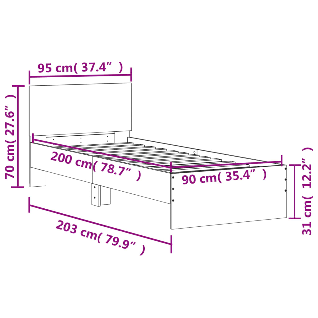 sengeramme m. sengegavl 90x200 cm uden madras brun egetræsfarve