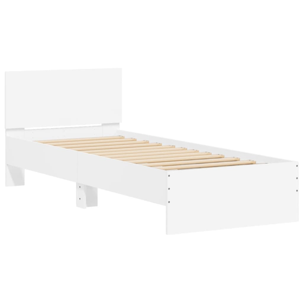 sengeramme med sengegavl 90x190 cm konstrueret træ hvid