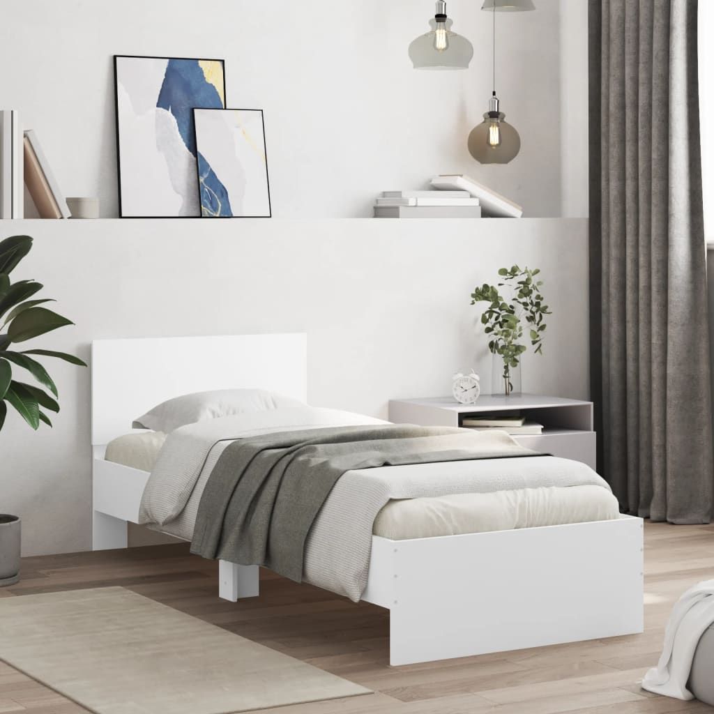 sengeramme med sengegavl 90x190 cm konstrueret træ hvid