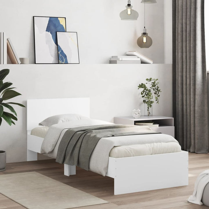 sengeramme med sengegavl 90x190 cm konstrueret træ hvid