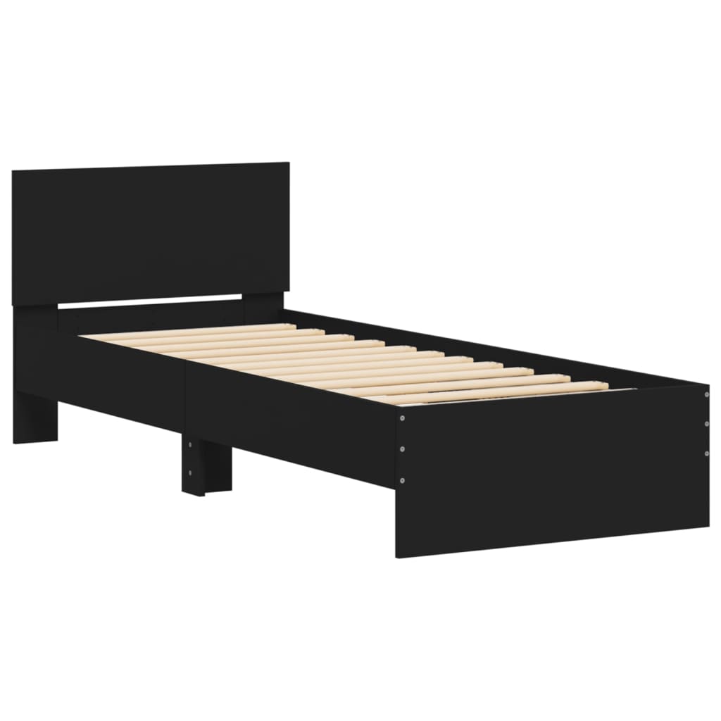 sengeramme med sengegavl 90x190 cm konstrueret træ sort
