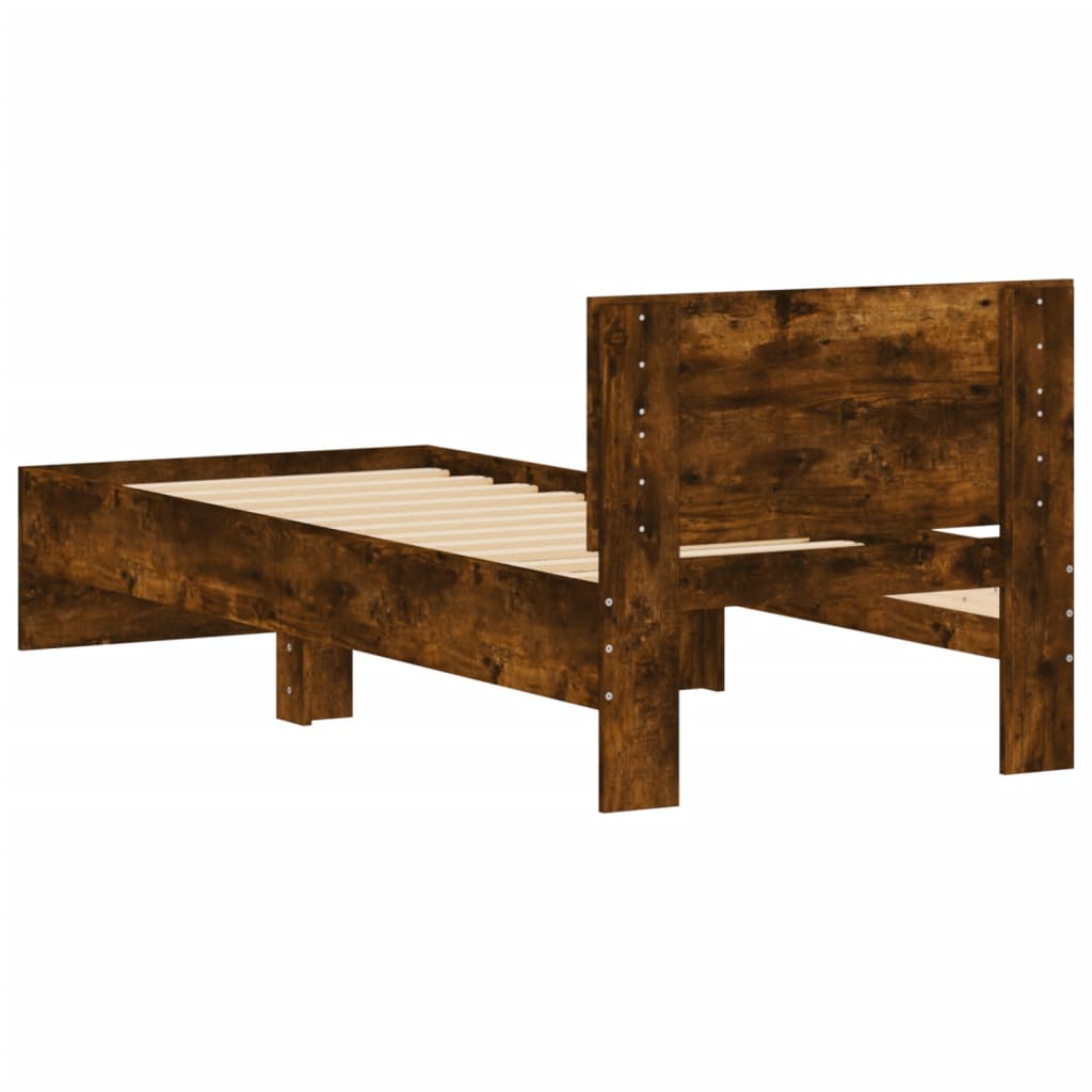 sengeramme med sengegavl 90x190 cm konstrueret træ røget eg