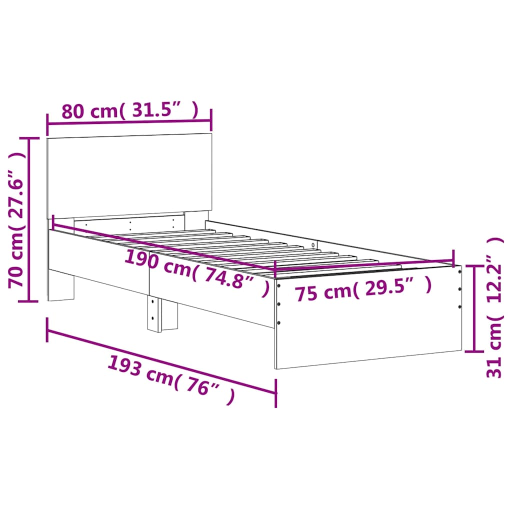 sengeramme m. sengegavl 75x190 cm uden madras sonoma-eg