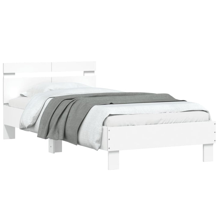 sengeramme med sengegavl og LED-lys 100x200 cm hvid