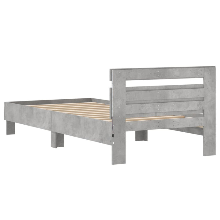sengeramme med sengegavl og LED-lys 100x200 cm betongrå