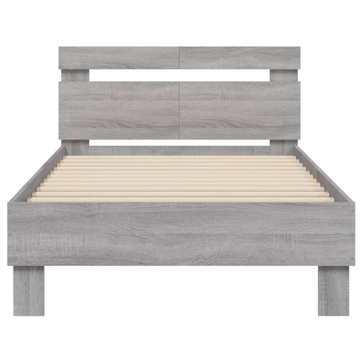 sengeramme med sengegavl og LED-lys 100x200 cm grå sonoma-eg