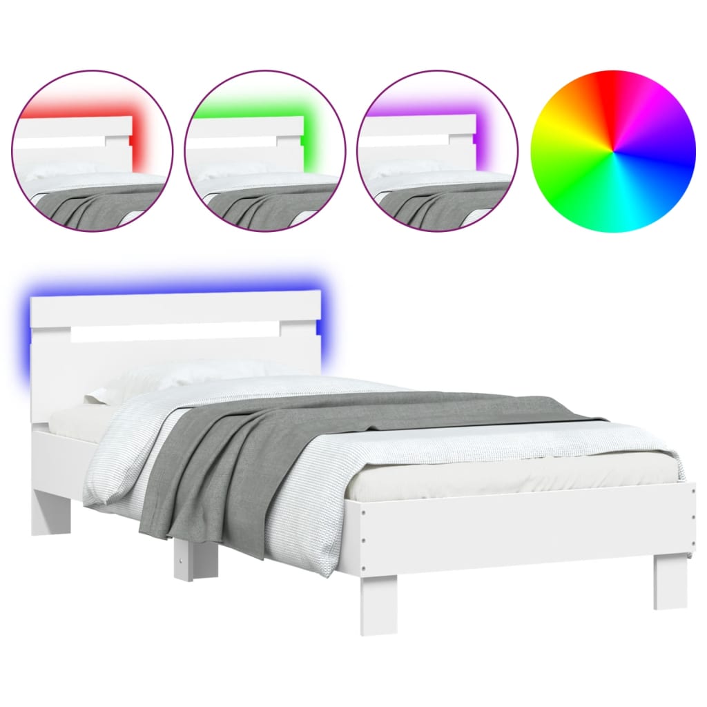 sengeramme med sengegavl og LED-lys 90x200 cm hvid