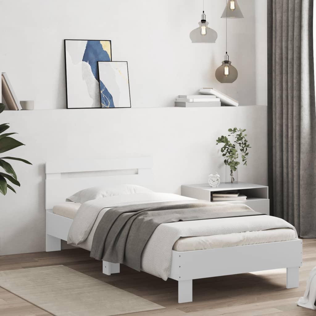 sengeramme med sengegavl og LED-lys 90x200 cm hvid