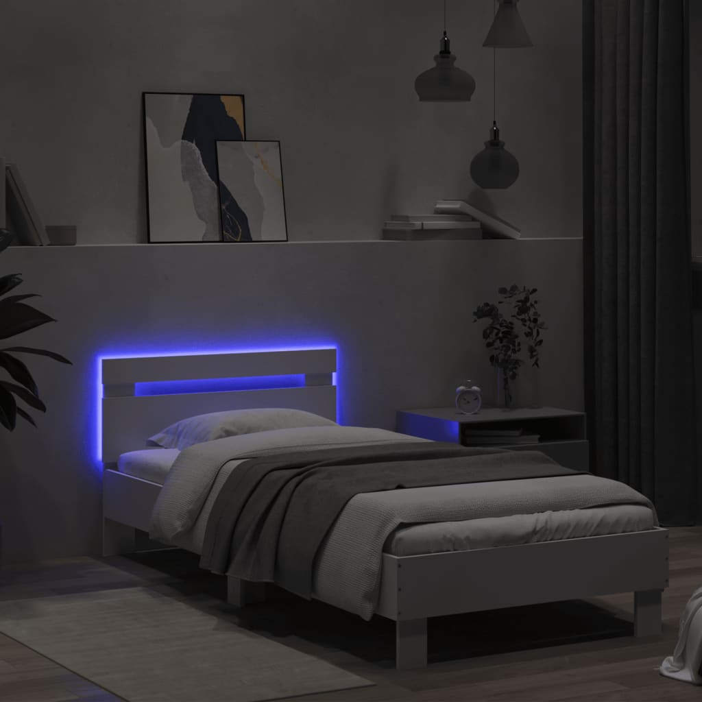 sengeramme med sengegavl og LED-lys 90x200 cm hvid