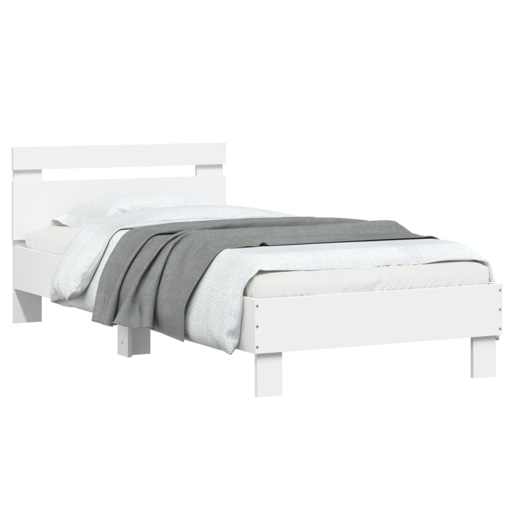 sengeramme med sengegavl og LED-lys 90x200 cm hvid