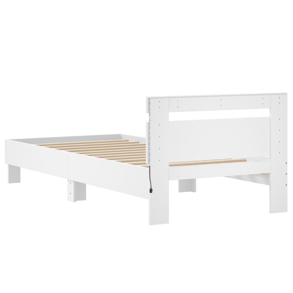 sengeramme med sengegavl og LED-lys 90x200 cm hvid