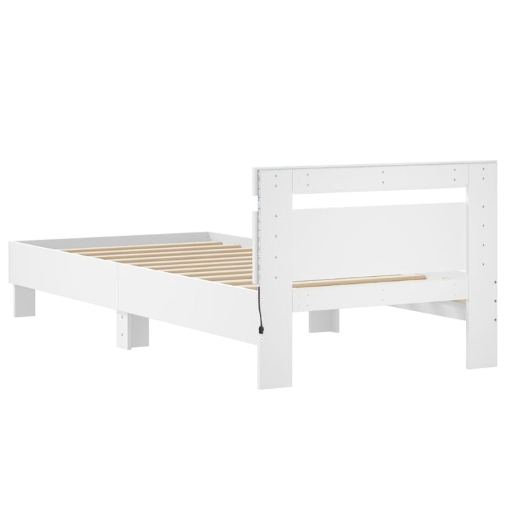 sengeramme med sengegavl og LED-lys 90x200 cm hvid