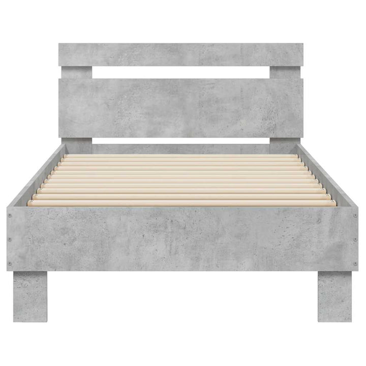 sengeramme med sengegavl og LED-lys 90x190 cm betongrå