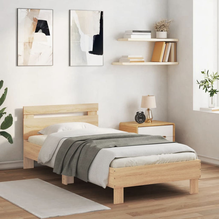sengeramme med sengegavl og LED-lys 75x190 cm sonoma-eg