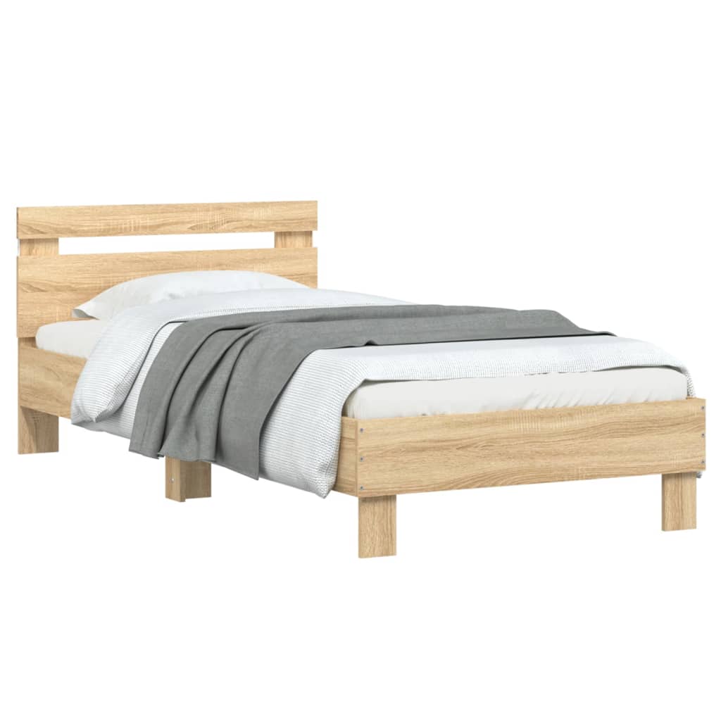 sengeramme med sengegavl og LED-lys 75x190 cm sonoma-eg